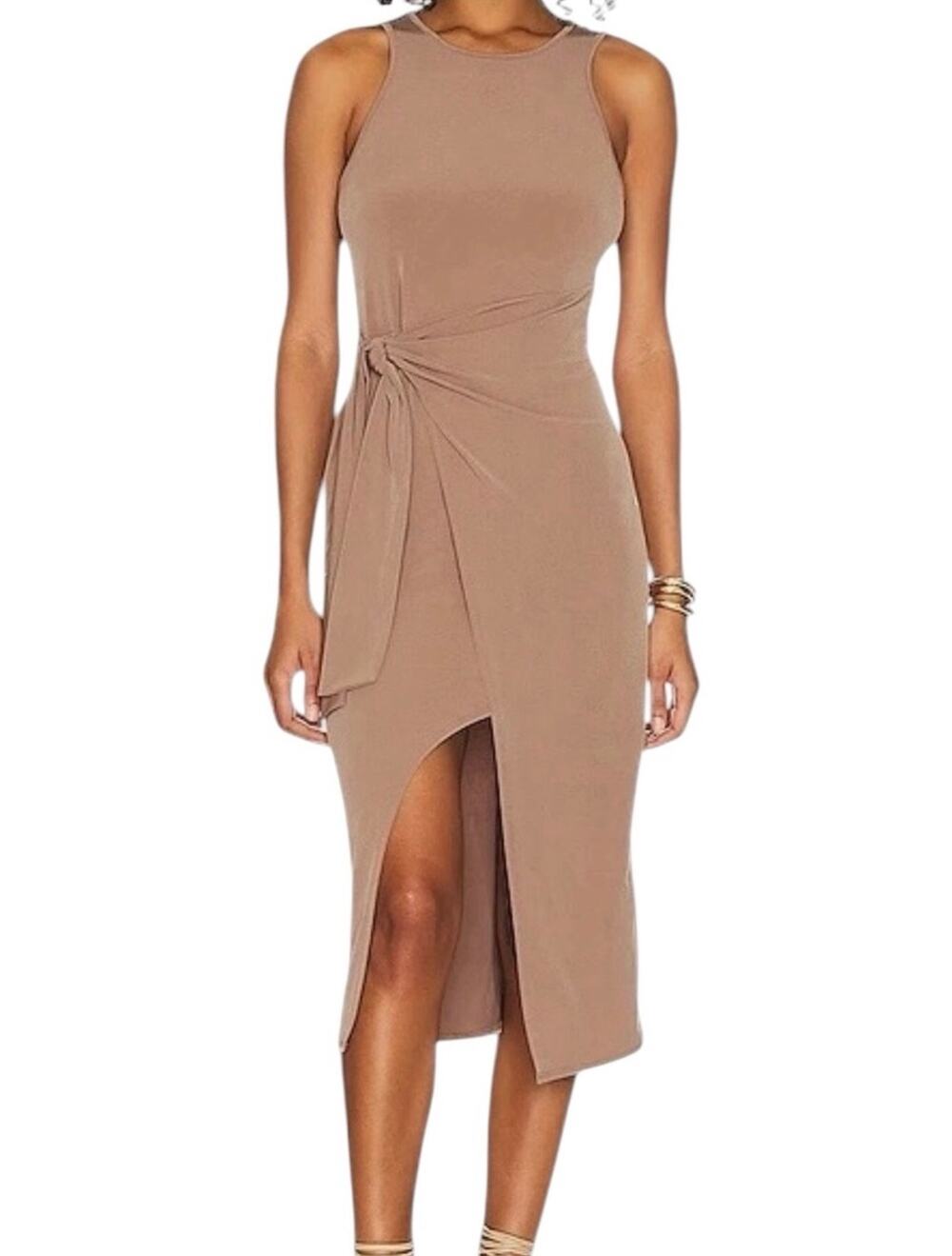 NWT Lanston Side Tie Dress is Cafe Brown Size Medium Classic Chic Sleeveless
